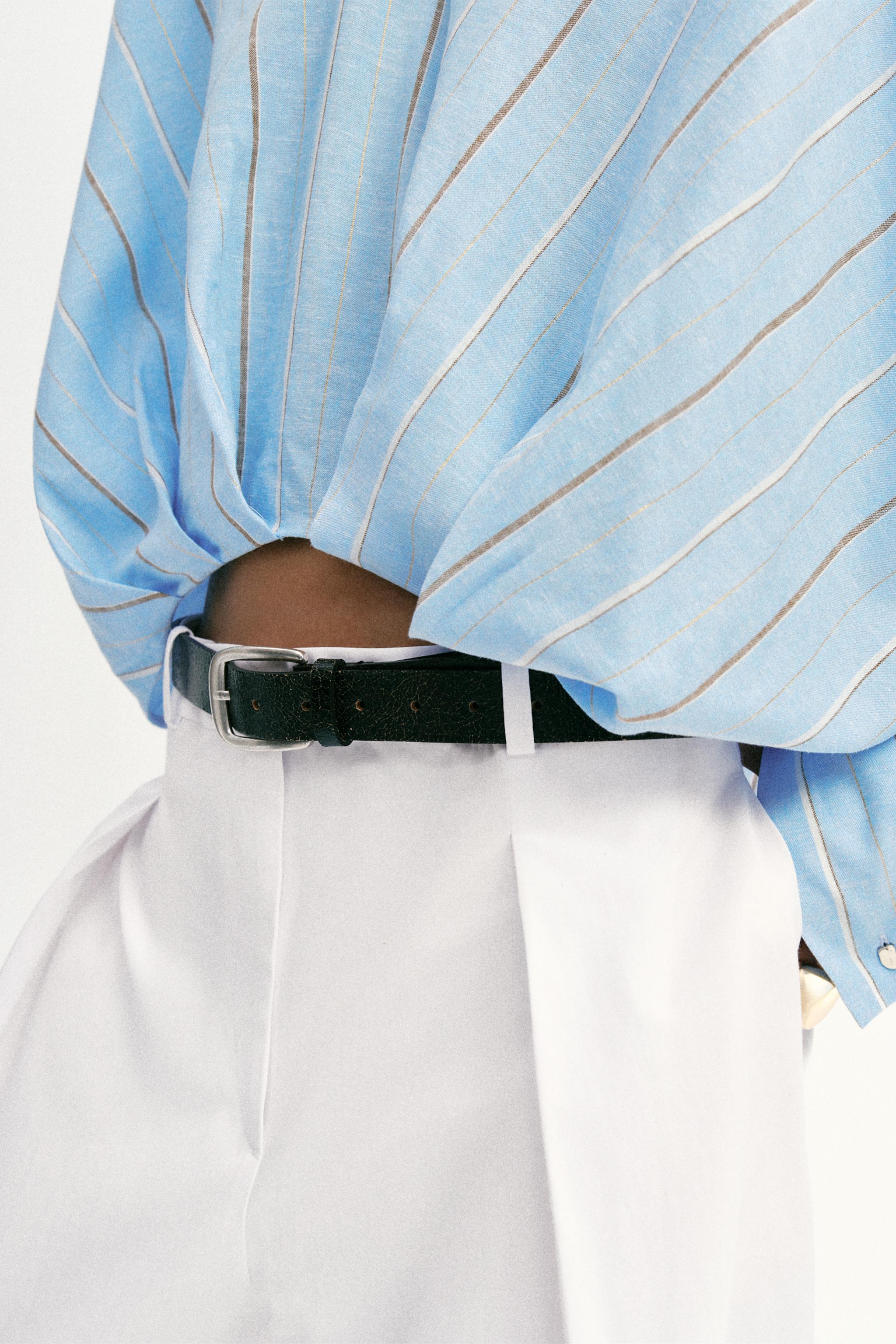 LINEN BLEND SHIRT WITH PUFF HEM